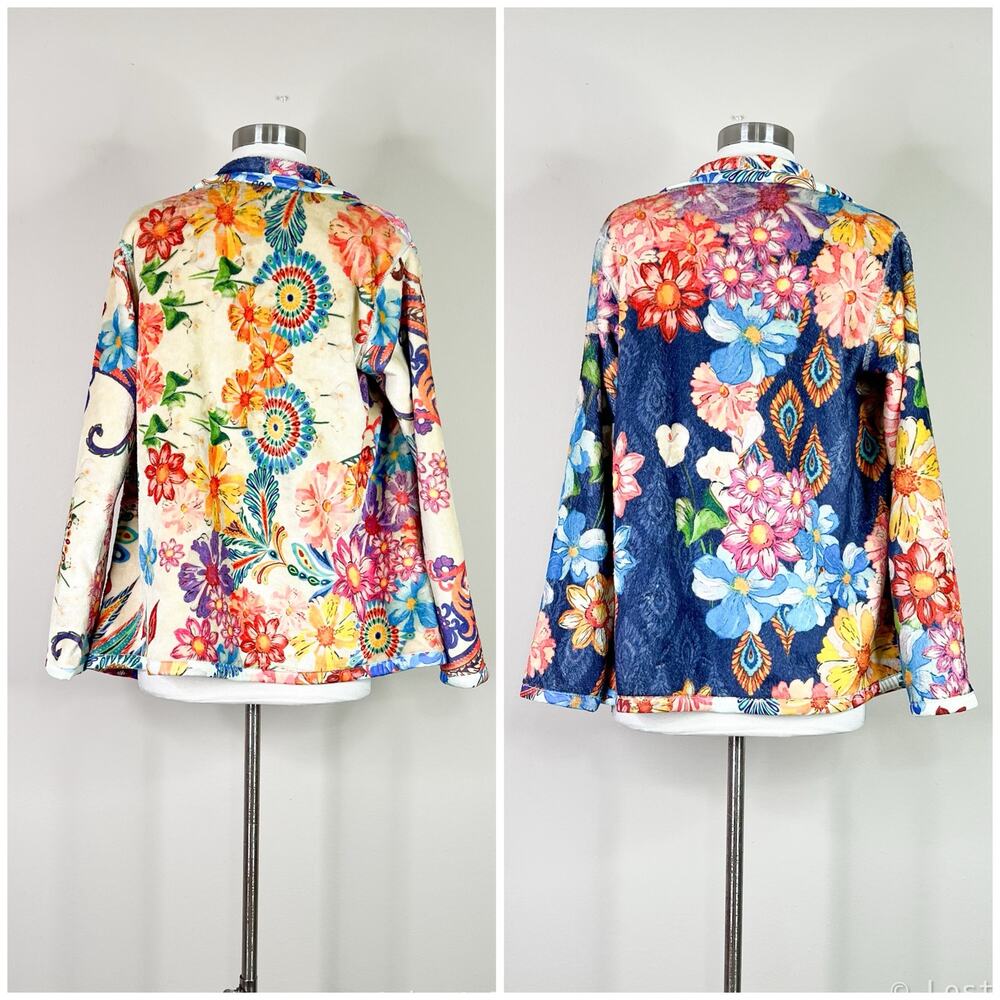 Johnny Was | Joan Reversible Floral Sherpa Fleece Open Front Cardigan Jacket XS - Picture 4 of 6